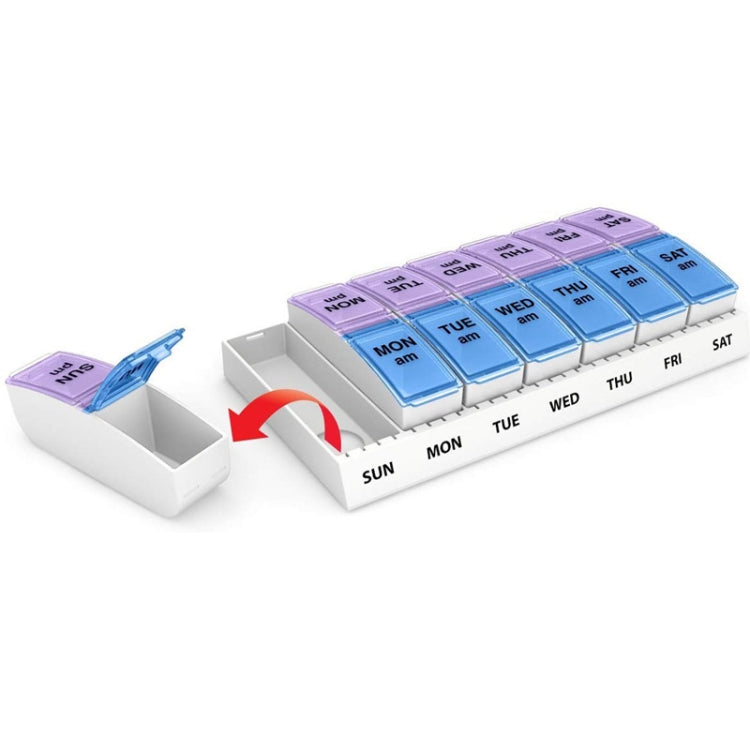 Portapillole rimovibile da 7 giorni con telaio Portapillole in plastica ribaltabile a doppia fila 14 griglie Portapillole rimovibile da 7 giorni con telaio Portapillole in plastica ribaltabile a doppia fila 14 griglie